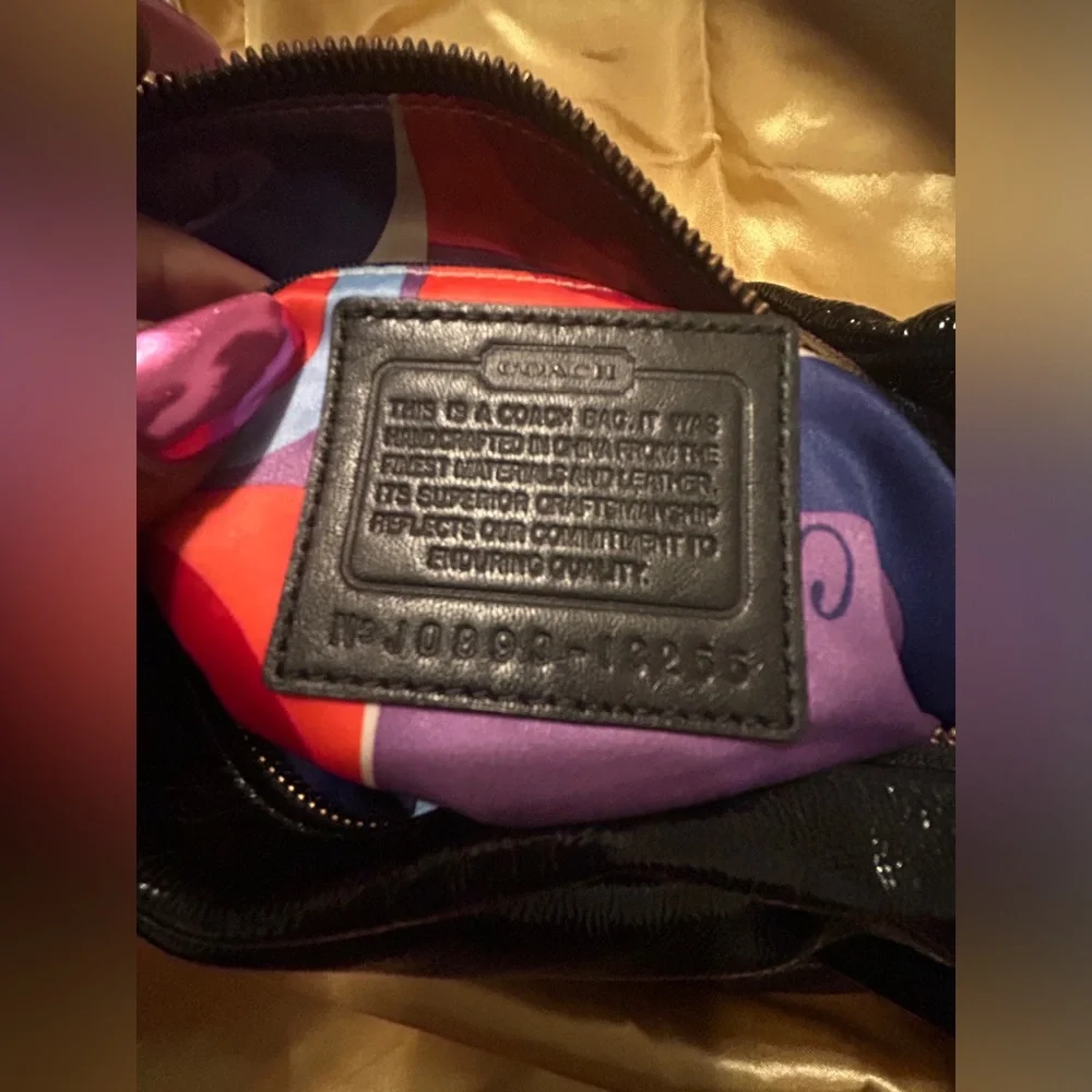 Coach Black Patent Leather Hobo Tie Bag Brass Vintage - Picture 6 of 7